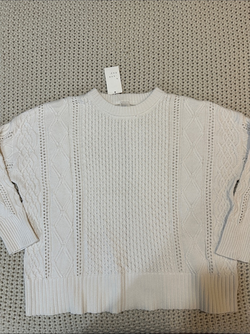 NWT a new day Cream Cable Crewneck Sweater